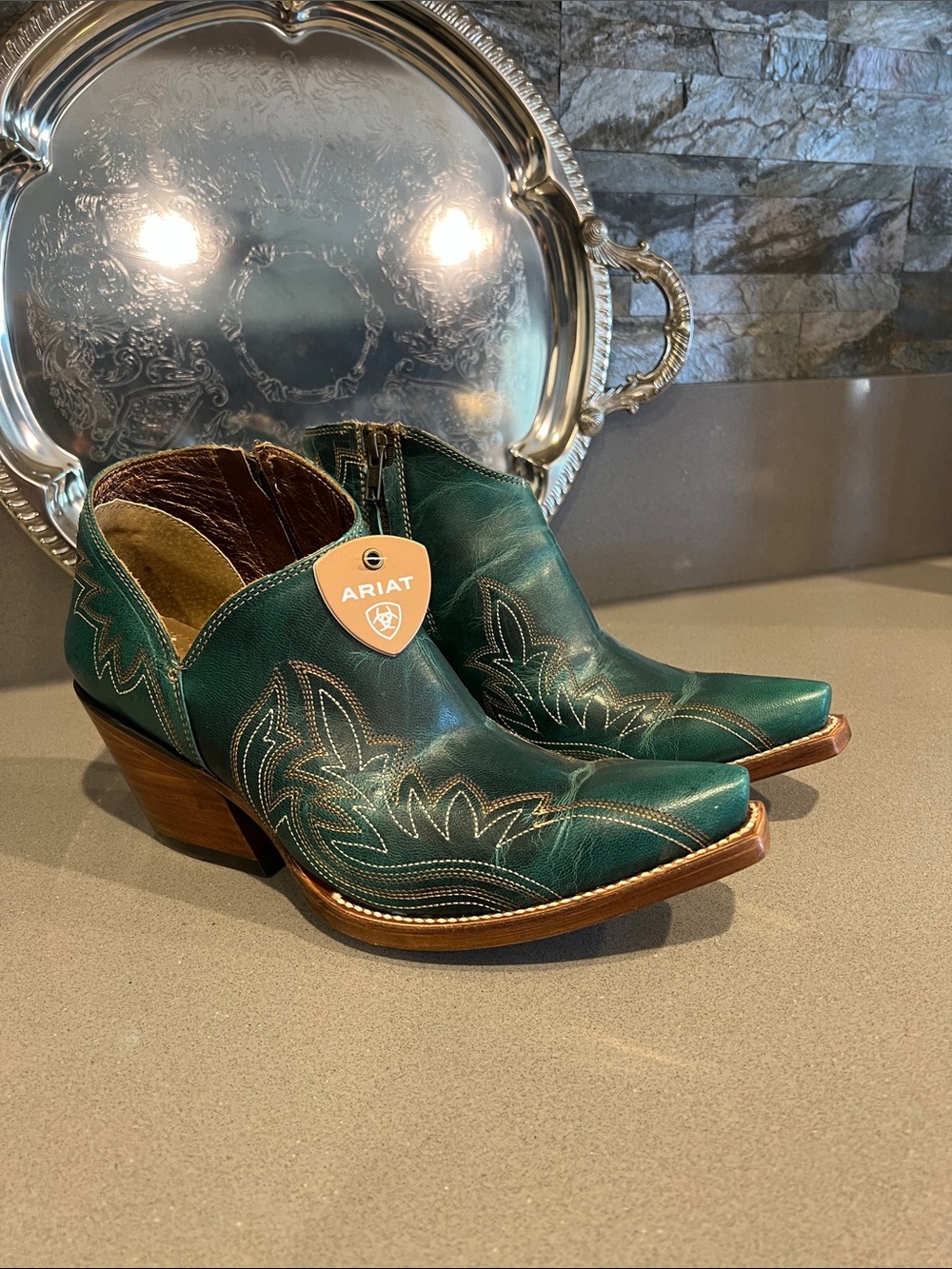 Ariat Teal Leather Western Ankle Booties